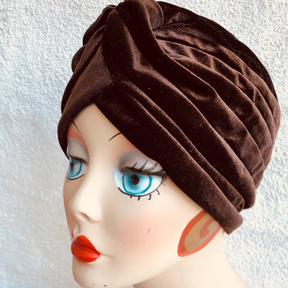 Plush Chocolate Velvet Pinup Turban cloche hat glamour